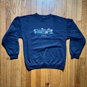 Vintage Paris France Crewneck Floral Embroidered Sweatshirt
